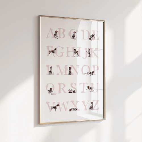 German Shorthaired Pointer Dog Alphabet Poster | Pink Nursery Decor for Baby Girl | Puppy ABC Printable | Baby Room Decor | Instant Download