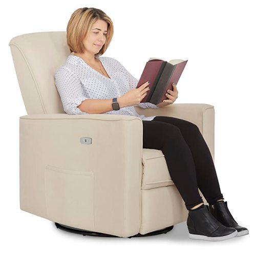 Evolur Harlow Deluxe Upholstered Plush Seating Glider Swivel, Power Recliner with USB Port, Greenguard Gold Certified, Glider Chair for Nursery in Shell, Modern Nursery Recliner - Glider Only
