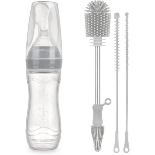Haakaa Silicone Baby Food Dispensing Spoon Feeder Cleaning Brush Set Infant Squeeze Cereal Feeder, Baby Fresh Food Feeder, Feed Bottle for Puree Baby Bottle Brush Cleaner for Breast Pump