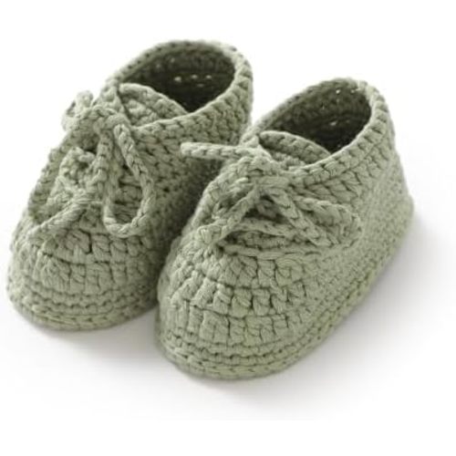 Hadetoto Baby Booties Newborn Cotton Knit Shoes Hand Crochet Soft First Walking Cozy Sneaker for Infant Boys Girls