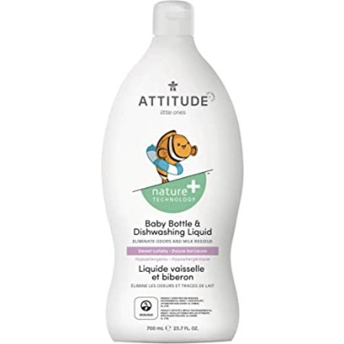 ATTITUDE Baby Dish Soap and Bottle Cleaner, EWG Verified Dishwashing Liquid, No Added Dyes or Fragrances, Tough on Milk Residue and Grease, Vegan, Sweet Lullaby, 23.7 Fl Oz