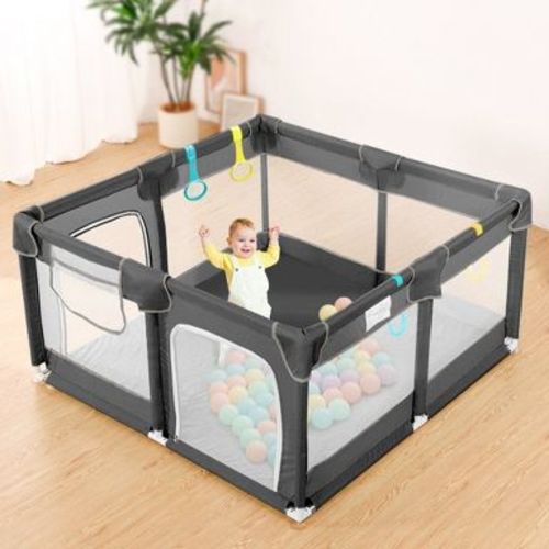 GOTGELIF 50"x50" 4-Panel Baby Playpen Spacious & Secure Portable Playard Gray