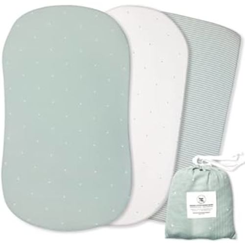 POPPI & MAX 3 Pack Bassinet Sheets - Color (Misty Sage)