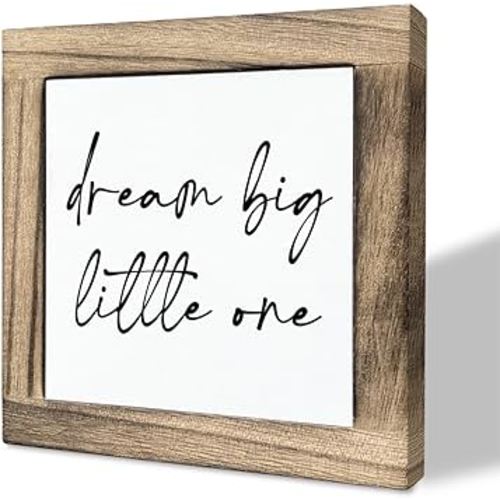 Inspirational Wood Sign, Box Wood Plaques Desk Décor, Girls or Boys Room Decor, Nursery Wood Decorations, Farmhouse Style Home Decor, Wooden Plaque Gift Tabletop, Dream Big Little One Sign