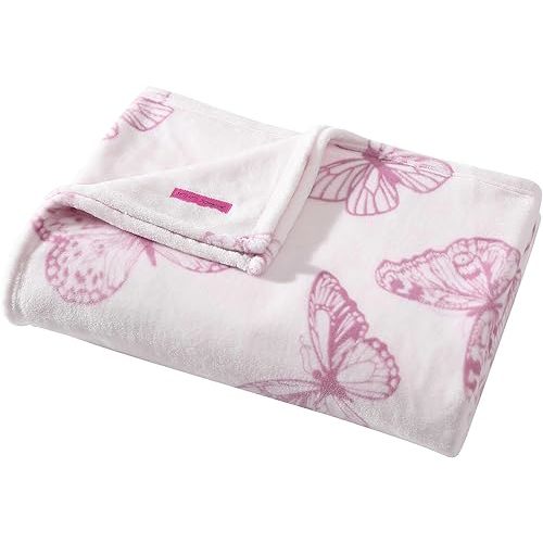 Betsey Johnson - Blanket, Ultra-Soft Plush Bedding, Warm & Cozy, Oversized Room Essentials (Malachite Butterfly Pink, Twin)
