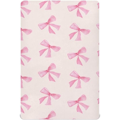 Burbuja Pink Bow Crib Sheet for Boys Girls, Fitted Crib Sheet 28 x 52 in for Standard Crib & Toddler Bed Mattresses, Soft & Breathable