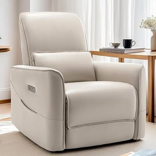 Swivel Recliner Chair, Glider Rocking Chair Nursery, Electric Rocking Recliner Chair of Faux Leather, Power Rocker Recliner Chair with Side Pockets