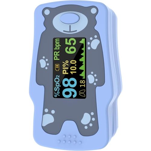 New Version Kids Pulse Oximeter Fingertrip, Blood Oxygen Saturation for Children, Portable Oxygen Meter with OLED Screen Included 2AAA Batteries