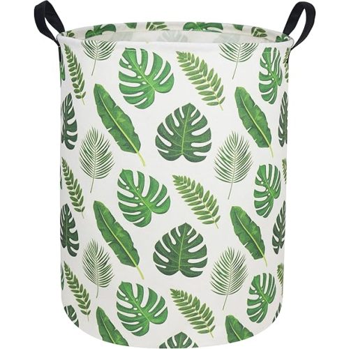 Kids Laundry Hamper,Green Laundry Basket Collapsible Jungle Storage Baskets for Home Decor,Office,Toy Organizer,(Green leaf)