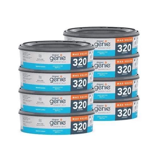 Diaper Genie Essentials Round Refill 8-Pack | Holds Up to 2560 Newborn Diapers | Features Unscented Continuous Film | Compatible with Diaper Genie Complete and Expressions Pails,8 Count (Pack of 1)