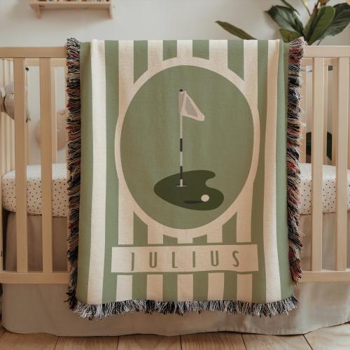 Personalized baby name blanket golf decor, vintage golfing nursery crib blanket, sport nursery decor golf theme