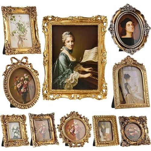 10 Pcs Wooden Vintage Gold Picture Frame for Nursery