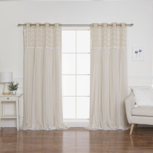 Gracie Oaks Everina Lace Overlay Nature Floral Room Darkening Thermal Grommet Curtain Panels & Reviews | Wayfair