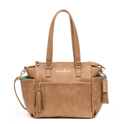 Gemini Mini Convertible Backpack Diaper Bag in Almond | Aqua Lining