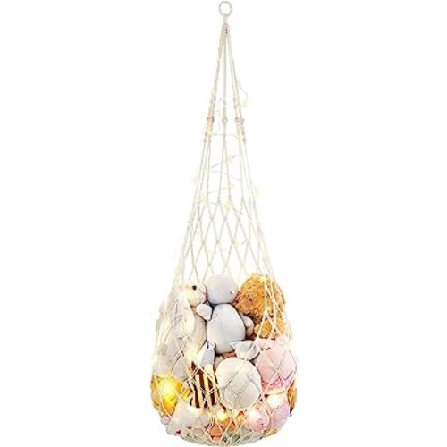 Mkono Stuffed Animal Net or Hammock One-Hook Hanging Toy Organizer Macrame Plush Net Wall and Ceiling Hanging Stuffed Animals Storage Display for Nursery Kid Room Playroom