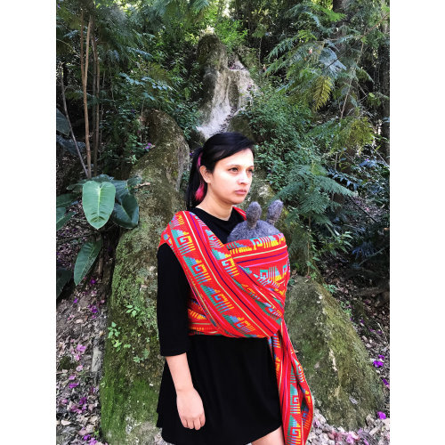 Baby Wrap Carrier Mexican Maya Red with colors greca Wrap available in 4,6 yards, 5,5 yards, 6,1 yards, 6,4 yards and 6,7 yards