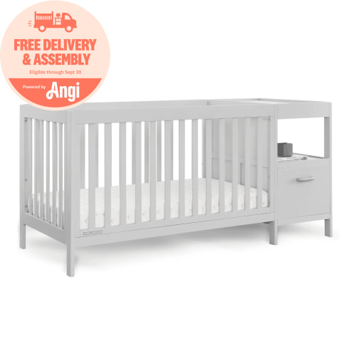 Delta Children Alice 5-in-1 Convertible Crib and Changer - Greenguard Gold Certified, Moonstruck Grey