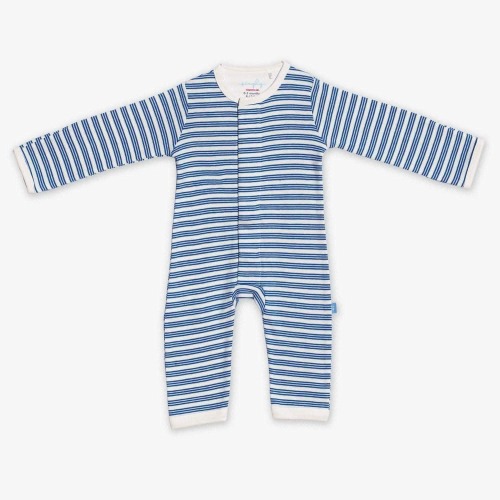 Magnetic Me Blue Yarn-dye Stripe Organic Cotton Coverall (0-3 Months)