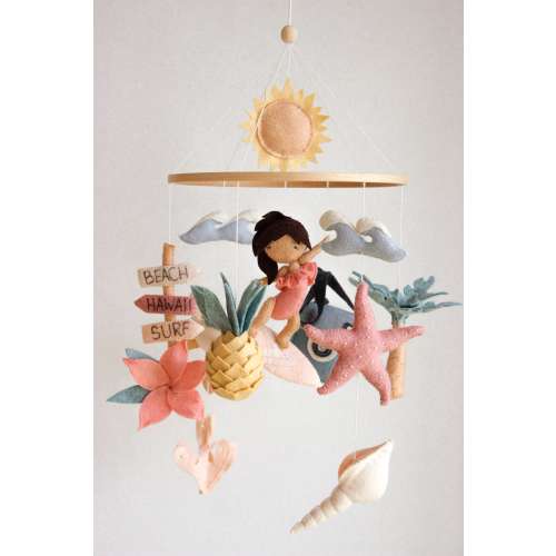 Surf baby mobile, surf nursery decor, surfboard mobile girl