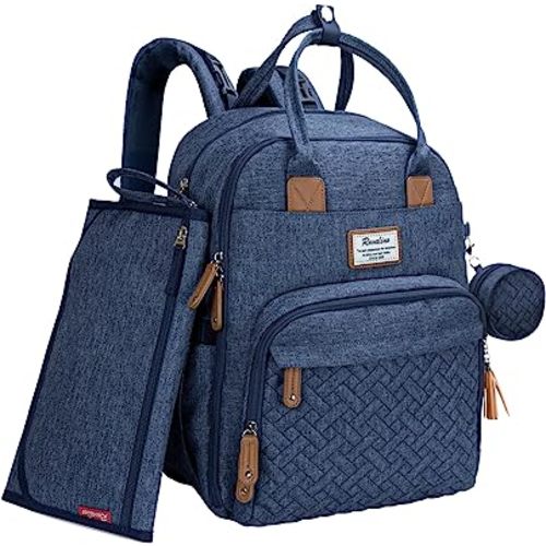 RUVALINO Unisex Diaper Backpack, Denim Blue, 17" x 8.5" x 12.5"