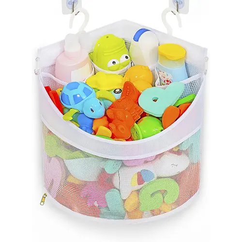 Baby Bath Toy Organizer, Quick Drying, and Mould Proof, Corner Hang-Suspension Bath Toy Holder, Large Capacity Multi Use bath toy storage( White)