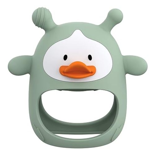 Teething Toys for Babies 0-6 Months, Never Drop Silicone Baby Teether, Hand Pacifier for Sucking Babies, Soothing Pain Relief, Best Chew Toy for Teething Baby, Teething Mitten for New Born - Green