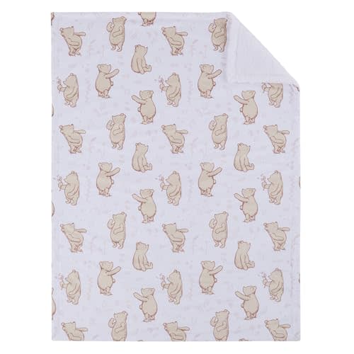 NoJo Disney Classic Winnie The Pooh Sherpa Baby Blanket - Sherpa Backed in Ivory and Taupe Design, Perfect for Cuddling - 30 x 40 Inches Unisex, All Season