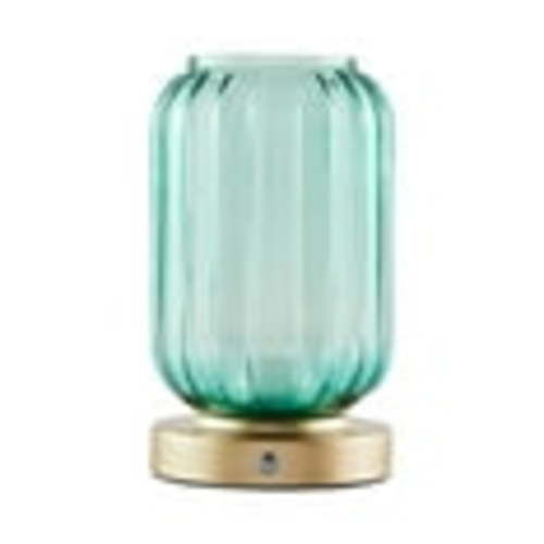 Mainstays by Becky G. & Alejandra 8.5" Rechargeable Green Lily Ribbed Glass Uplight, Gold Metal Base