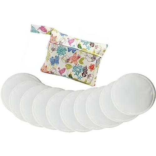 Washable Organic Bamboo Nursing Pads (10 Pack) /Breastfeeding Pads with Carry Bag (03)
