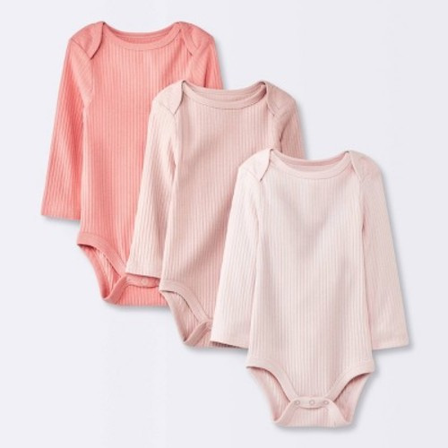 Baby Girls' 3pk Long Sleeve Bodysuit - Cloud Island™ Pink Newborn
