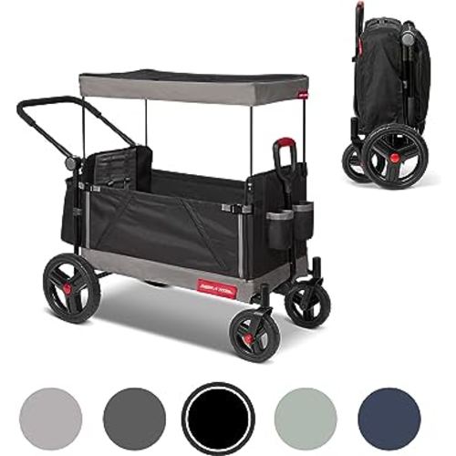 Radio Flyer Trav-ler Stroll 'N Wagon, Black Push Wagon with Canopy, Storage Bag, and Cupholders, for Ages 1+ Years