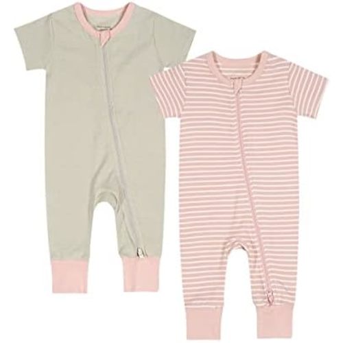Teach Leanbh Toddler Baby Boys Girls 2-Pack Pajamas Cotton 2 Way Zipper Short Sleeve Footless Romper Sleep and Play