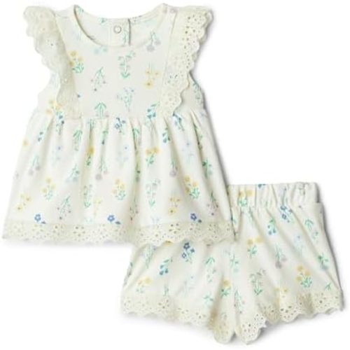 Amazon Essentials x Sofia Grainge Toddlers and Baby Girls' Cotton Eyelet Top & Shorts Play Set, Multipacks