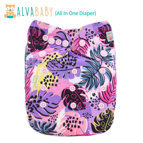 All In One Diaper with Pocket Sewn-in one 4-layer Bamboo blend insert-Leaf (AO-EW35A)