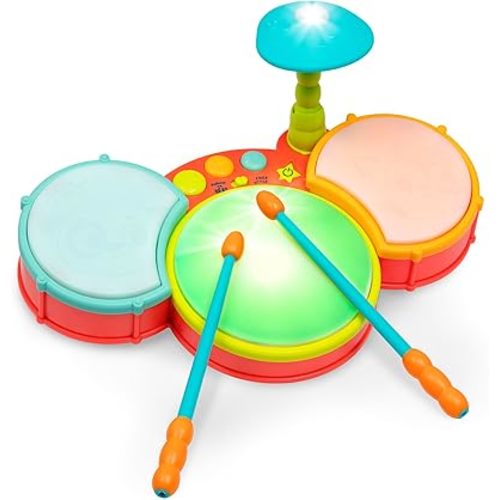 B. toys- Little Beats Kids Drum Set - Musical Instrument – Instruments for Toddlers – Music & Lights – 2 Years +