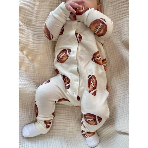Football baby romper/football baby Sleeper/baby football clothes/organic baby clothes/baby boy/baby girl/baby gift/made in USA