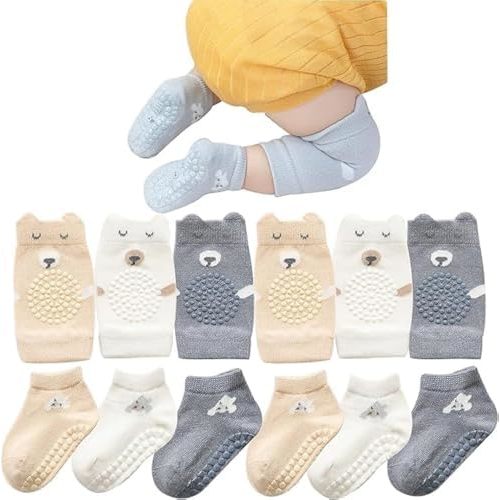 Unisex Baby Crawling Anti-Slip Knee Pads and Socks,Save Baby Knee and Ankle,Baby Walker Essentials
