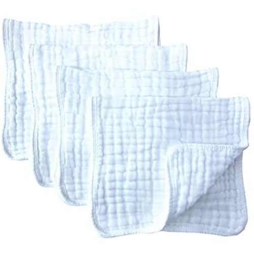 Muslin Burp Cloths 4 Pack Large 20" by 10" 100% Cotton 6 Layers Extra Absorbent and Soft by Synrroe