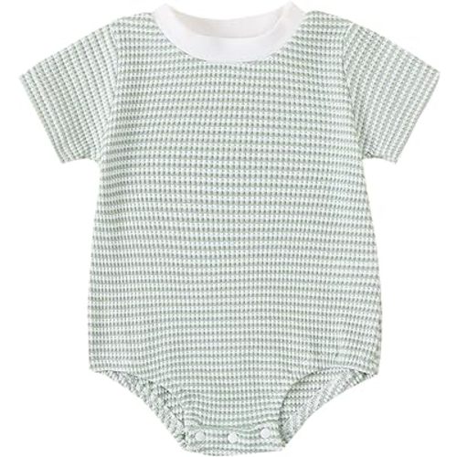 Baby Bubble Romper Summer Unisex Boy Girl Clothes Outfit Newborn Spring Waffle Cotton Infant Short Sleeve Bodysuit