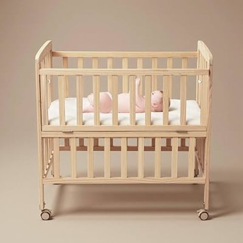 Convertible Mini Baby Crib - Portable Bedside Bassinet with Mattress Included,3 Heights Baby Cribfor Small Room and Newborns,Unpainted