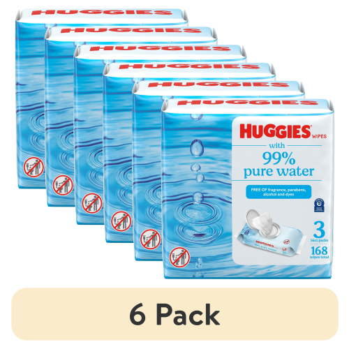 (6 pack) Huggies 99% Pure Water Unscented Wipes, 3 Flip-Top Packs, 168 Total Ct
