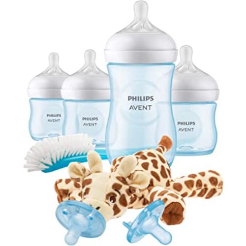 Philips AVENT Natural Baby Bottle with Natural Response Nipple, Blue Baby Gift Set with Snuggle, SCD838/04