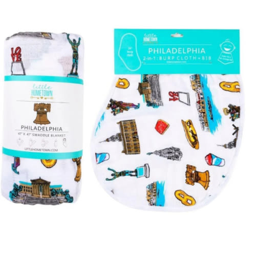 Gift Set: Baby Muslin Swaddle Blanket & Burp Cloth/Bib Combo – Little Hometown