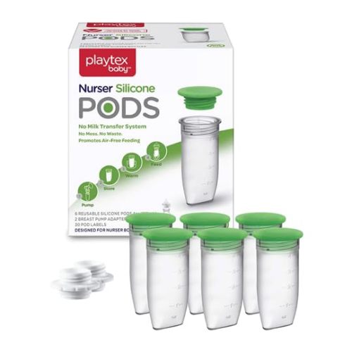 Playtex Baby Nurser Reusable Silicone PODS, Breastmilk Storage & Air-Free Feeding, 4 Oz, 6 Count