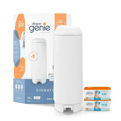 Diaper Genie Signature Gift Set | Includes Easy Roll Refill with 48 Bags | Holds Up to 2256 Newborn Diapers