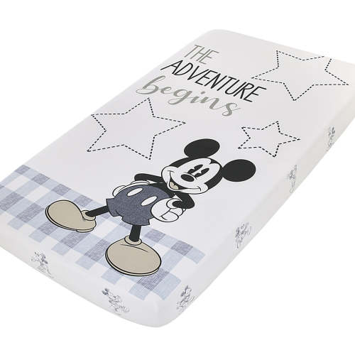 Disney Mickey Mouse - Call Me Mickey The Adventure Begins Stars and Gingham 100% Cotton Nursery Fitted Crib Sheet