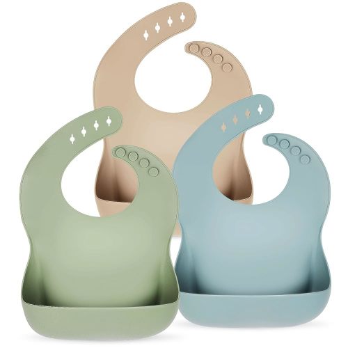 Silicone Baby Bibs for Boys Girls, 3 Pack Soft Adjustable Silicone Bibs for Babies Toddlers, BPA Free, Waterproof Bibs for Baby Eating Essentials Baby Gifts