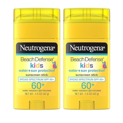 Neutrogena Beach Defense Kids Sunscreen Stick SPF 60, 1.5 oz, 2 Pack, Hands-Free Application, Oxybenzone Free Sunscreen for Face & Body, Water-Resistant Sun Protection