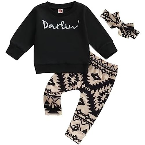 Engofs Toddler Newborn Baby Girl Fall Winter Outfits Long Sleeve Sweatshirt Tops Pants Headband 3Pcs Clothes Set