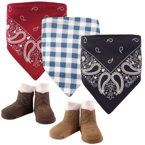 Hudson Baby Infant Boy Cotton Bib And Sock Set 5pk, Cowboy, One Size